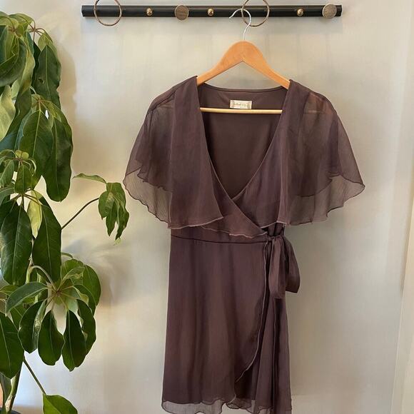 Altar'd State Chiffon S Dress | Sheer Flutter Sleeves, Wrap, Romantic Purple EUC - Picture 2 of 5